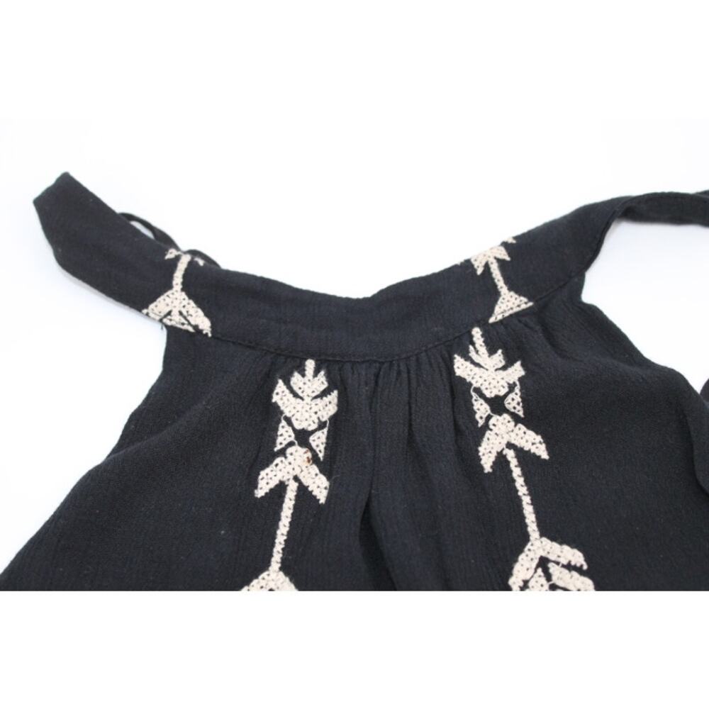 Lush Boho Halter Dress Sz Med Black Embroidered Shift Festival Cowgirl Flowy LBD - Picture 7 of 8